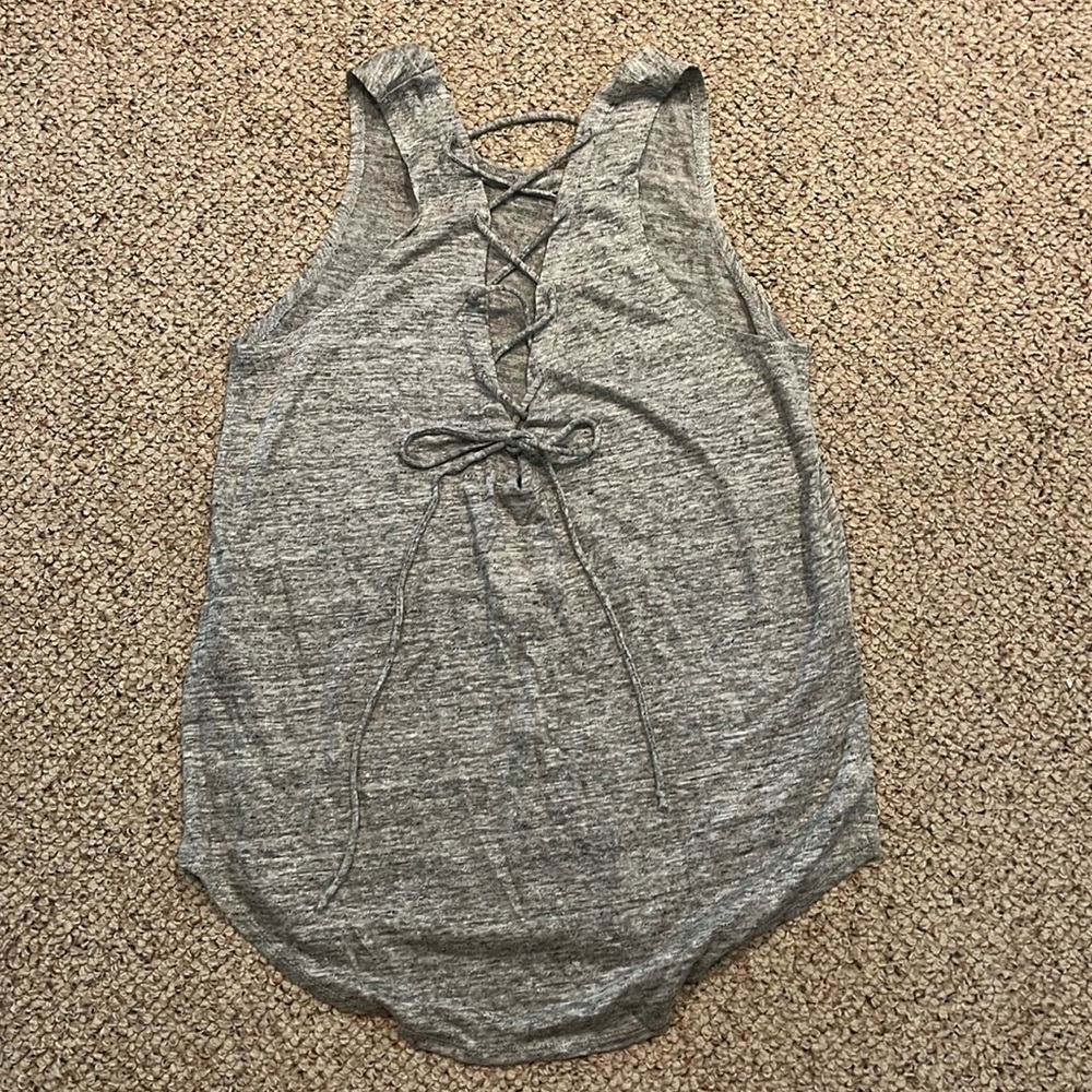 Chaser Rib Lace Up Cami Tank Gray